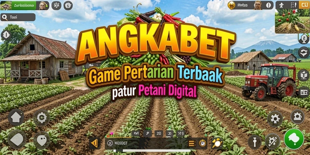 Screenshot utama ANGKABET menampilkan kebun yang subur dan aktivitas bertani.