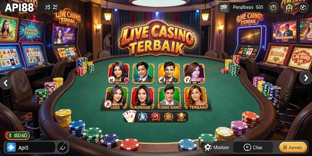 Screenshot utama API88 menampilkan dealer profesional dalam aksi di permainan Live Casino.