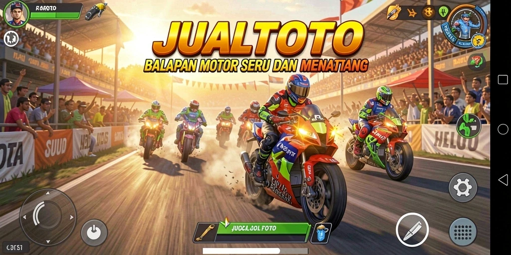 Gameplay menegangkan dan seru dari JUALTOTO saat balapan motor.