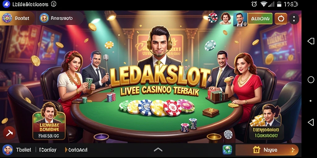 Gameplay interaktif LEDAKSLOT dengan dealer langsung dan suasana kasino.
