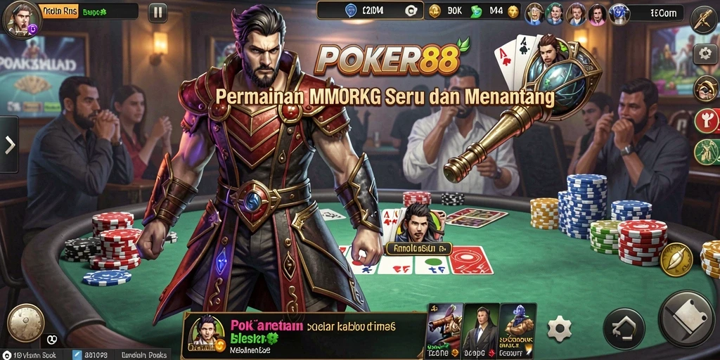 Screenshot gameplay POKER88 menunjukkan karakter yang beraksi dalam misi petualangan.