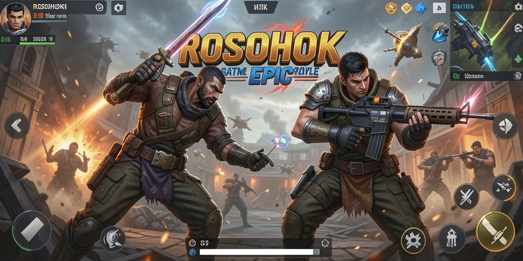 Screenshot menampilkan aksi seru dalam gameplay Battle Royale ROSOHOKI.