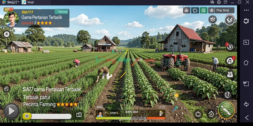 Tangkapan layar gameplay <strong>SIA777</strong> menunjukkan ladang yang subur dan aktivitas bertani.