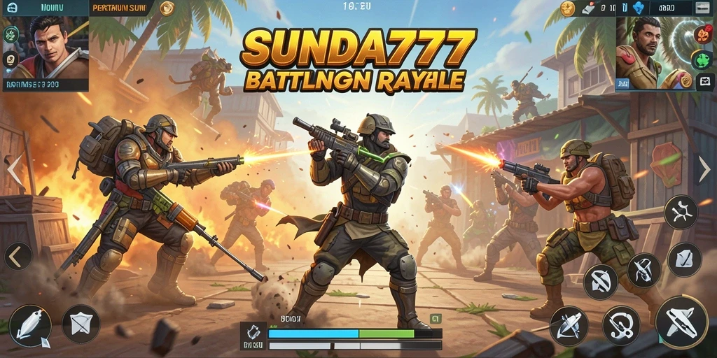 Screenshot utama SUNDA777 menampilkan aksi seru dalam Battle Royale.